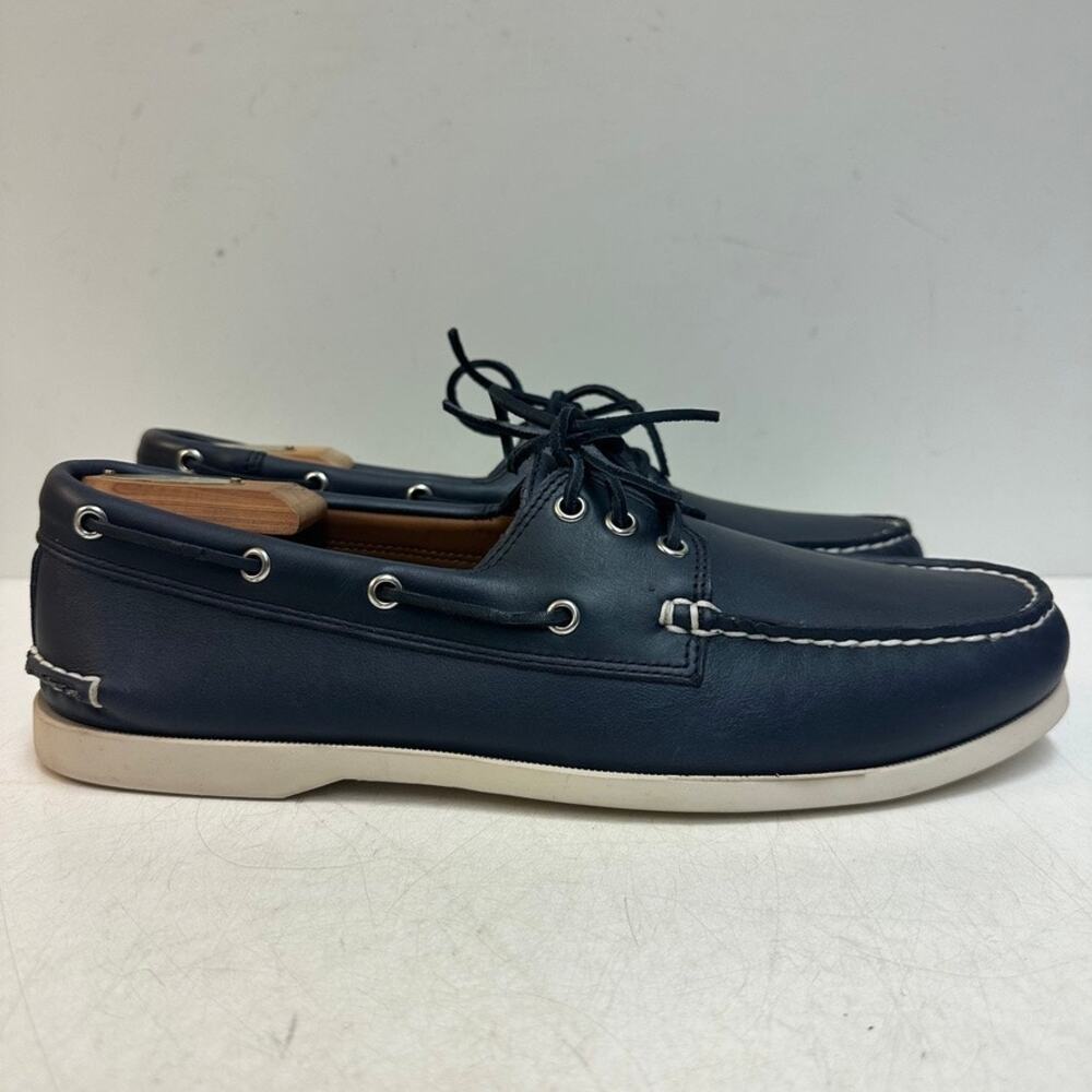 NWOT Quoddy Men's Head Boat Shoe Moccasin Navy Blue Handsewn Maine USA 12 D